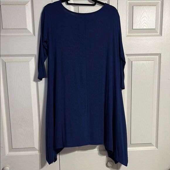 MIAMI FRANCESCA’S Navy Blue Asymmetrical 3/4 Sleeve Dress Handkerchief Hem Small - Picture 6 of 6